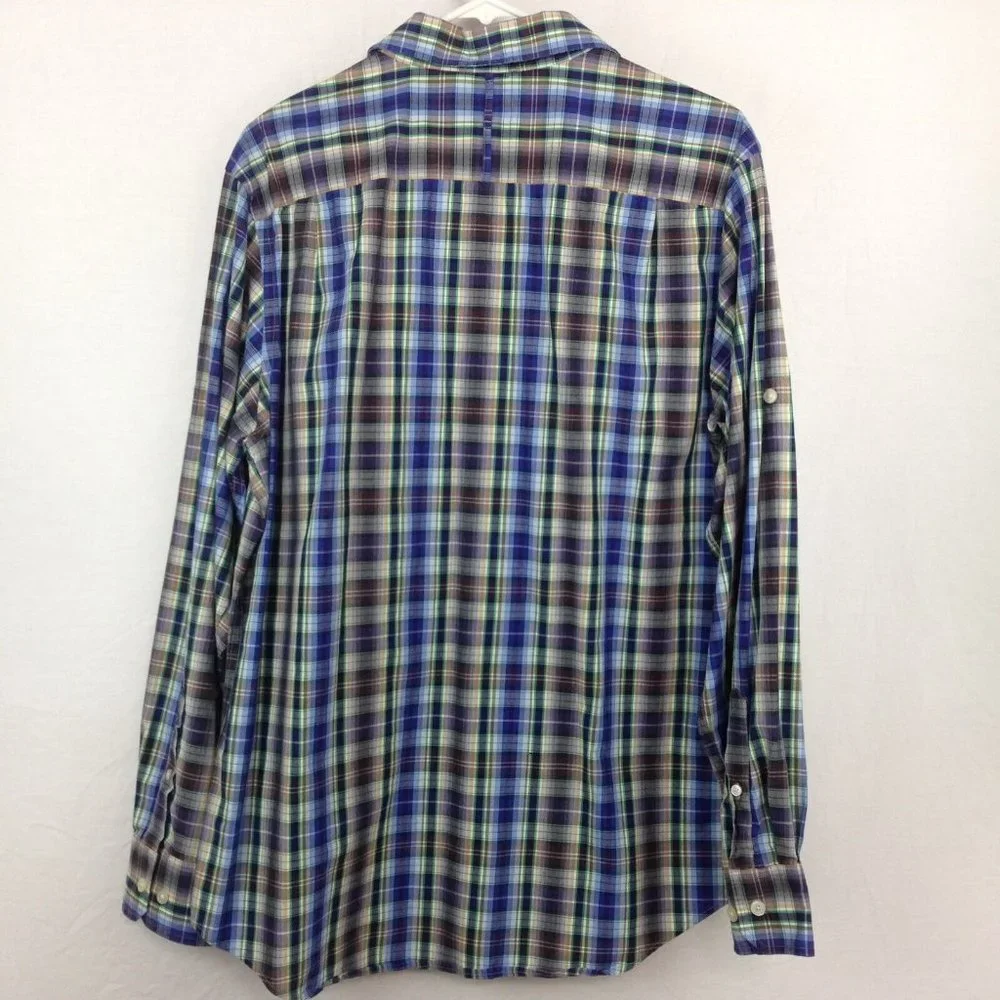 Banana Republic‎ Shirt Mens L Blue Purple Plaid Long Sleeve Button Front Cotton